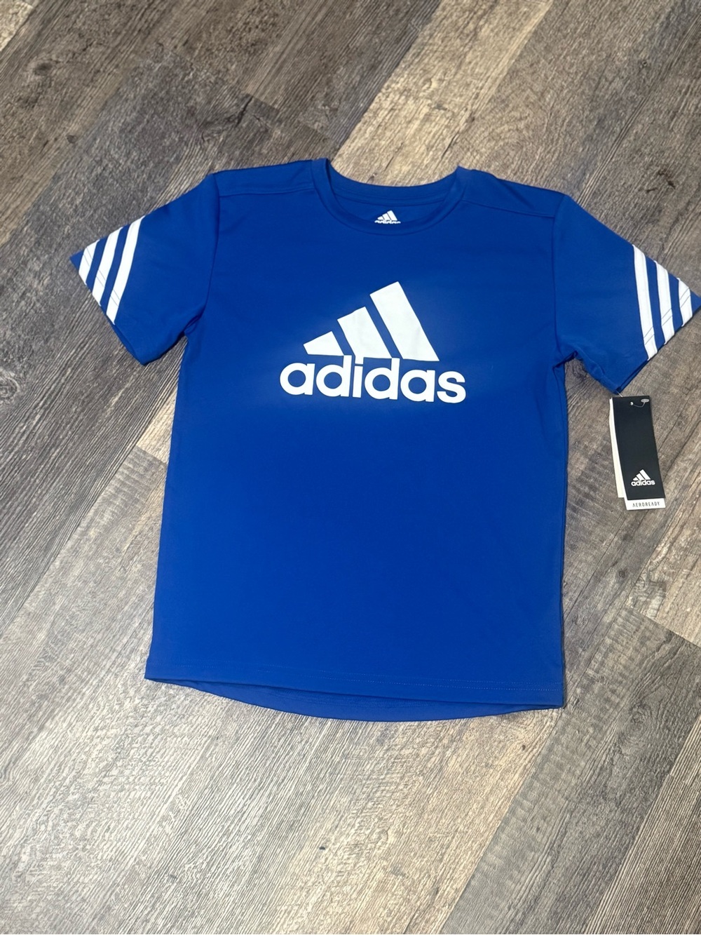 Adidas Boys AEROREADY Performance Logo Tee Royal Blue White NWT Size Small 8